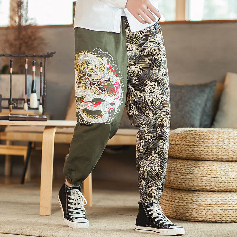 Buddha Stones Dragon Pattern Two-tone Men's Pants With Pockets - OliveDrab - US/UK/AU46，EU56 (5XL) - image 11