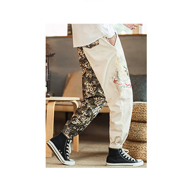 Buddha Stones Dragon Pattern Two-tone Men's Pants With Pockets - image 10