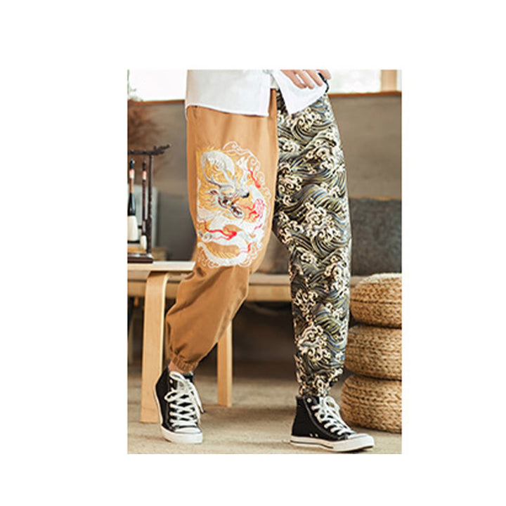 Buddha Stones Dragon Pattern Two-tone Men's Pants With Pockets - image 7