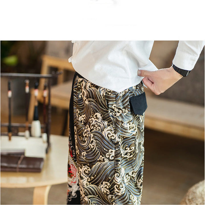 Buddha Stones Dragon Pattern Two-tone Men's Pants With Pockets