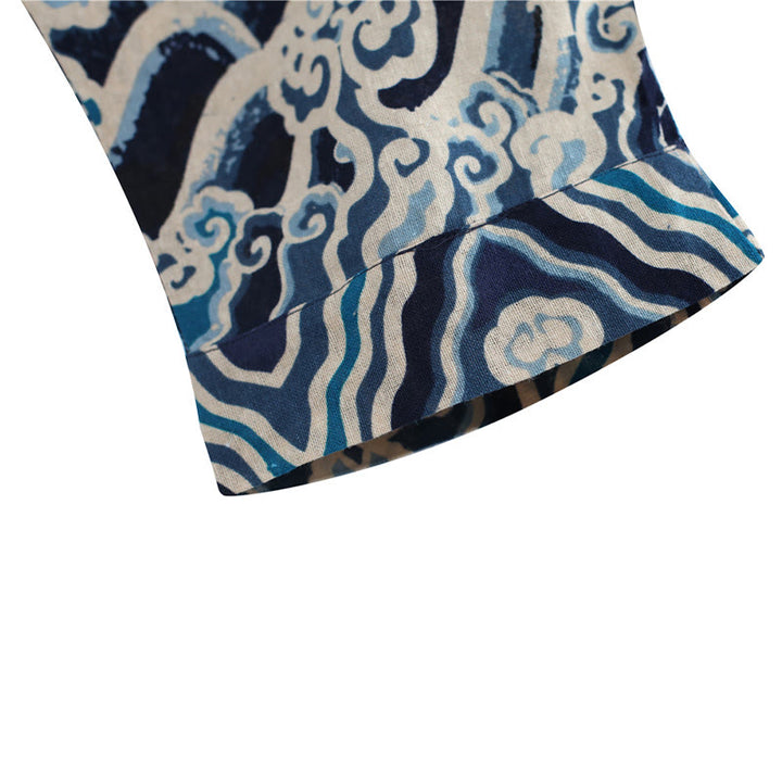 Buddha Stones Chinese Dragon Printed Elastic Waist Ethnic Cotton Linen Men's Pants With Pockets - image 9