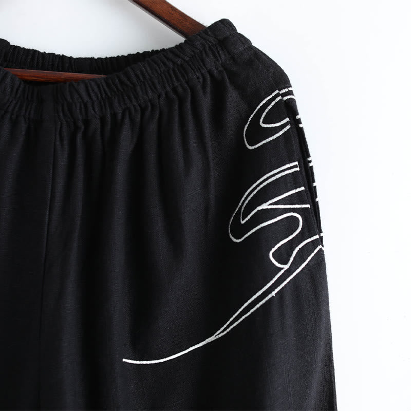 Buddha Stones Clouds Elastic Waist Ethnic Cotton Men's Pants With Pockets - image 10