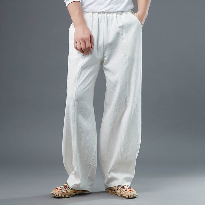 Buddha Stones Casual Solid Color Cotton Linen Men's Pants With Pockets