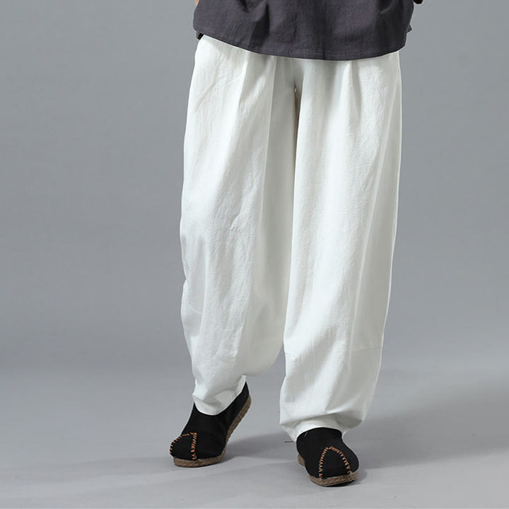 Buddha Stones Casual Solid Color Drawstring Cotton Linen Men's Pants With Pockets - image 8