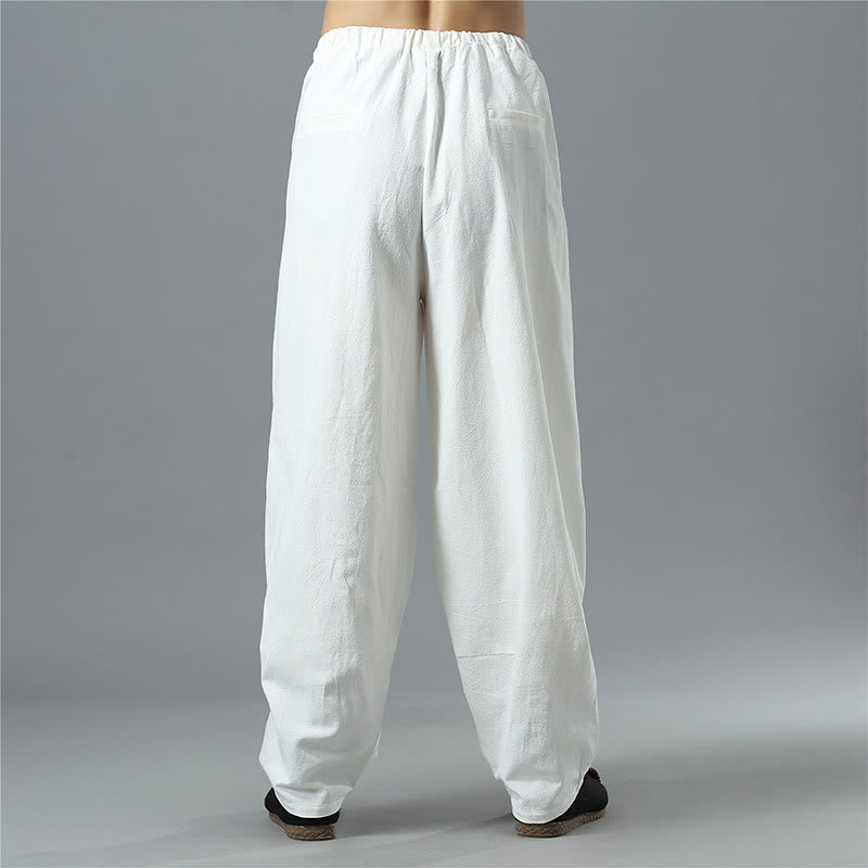 Buddha Stones Casual Solid Color Drawstring Cotton Linen Men's Pants With Pockets - image 6