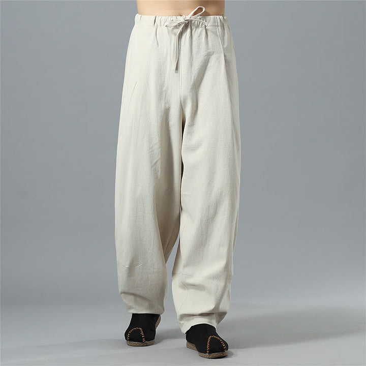 Buddha Stones Casual Solid Color Drawstring Cotton Linen Men's Pants With Pockets - image 28