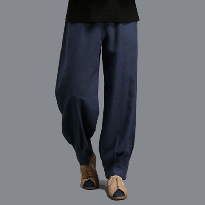 Buddha Stones Casual Plain Color Elastic Drawstring Ramie Linen Men's Pants With Pockets - image 10