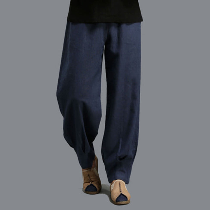 Buddha Stones Casual Plain Color Elastic Drawstring Ramie Linen Men's Pants With Pockets - image 10