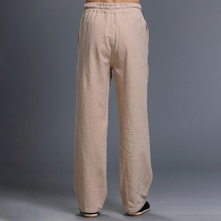 Buddha Stones Casual Plain Color Drawstring Linen Men's Pants With Pockets - image 30