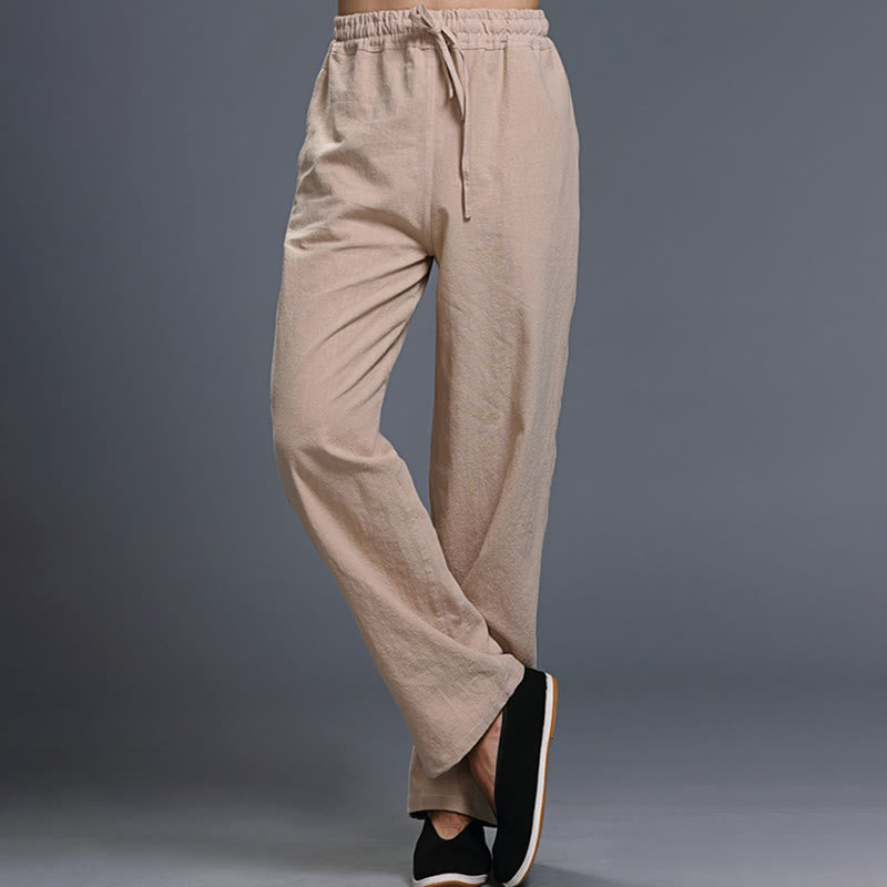 Buddha Stones Casual Plain Color Drawstring Linen Men's Pants With Pockets - image 26