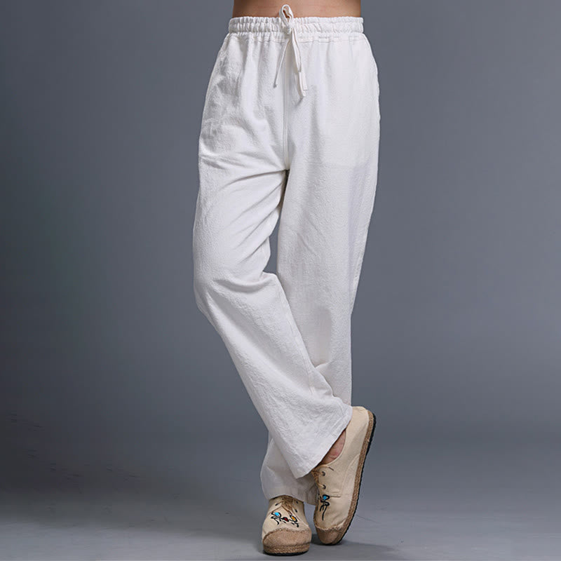 Buddha Stones Casual Plain Color Drawstring Linen Men's Pants With Pockets - image 2