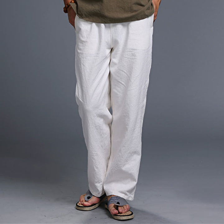 Buddha Stones Casual Plain Color Drawstring Linen Men's Pants With Pockets - image 12