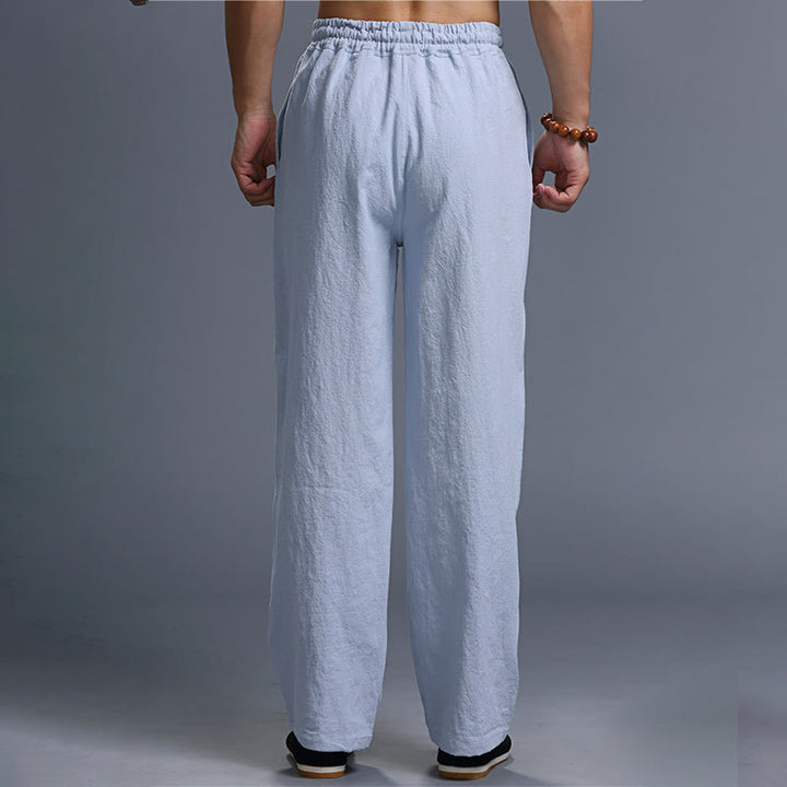 Buddha Stones Casual Plain Color Drawstring Linen Men's Pants With Pockets - image 35