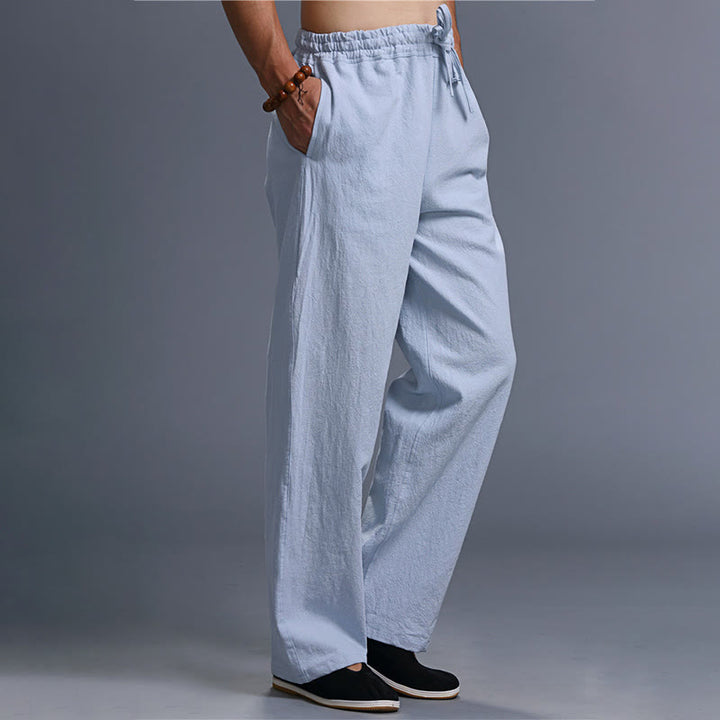 Buddha Stones Casual Plain Color Drawstring Linen Men's Pants With Pockets - image 38