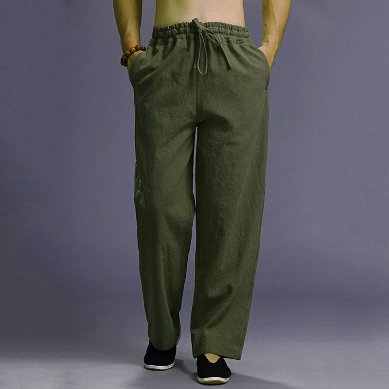 Buddha Stones Casual Plain Color Drawstring Linen Men's Pants With Pockets - ForestGreen - US/UK/AU38，EU48 (XL) - image 39