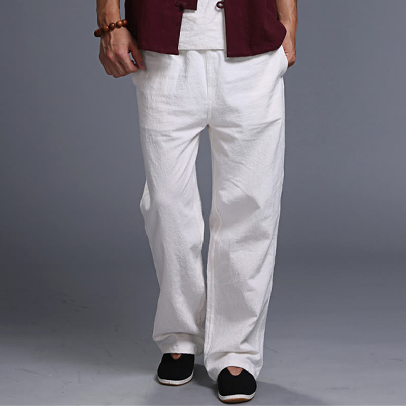 Buddha Stones Casual Plain Color Drawstring Linen Men's Pants With Pockets - image 10
