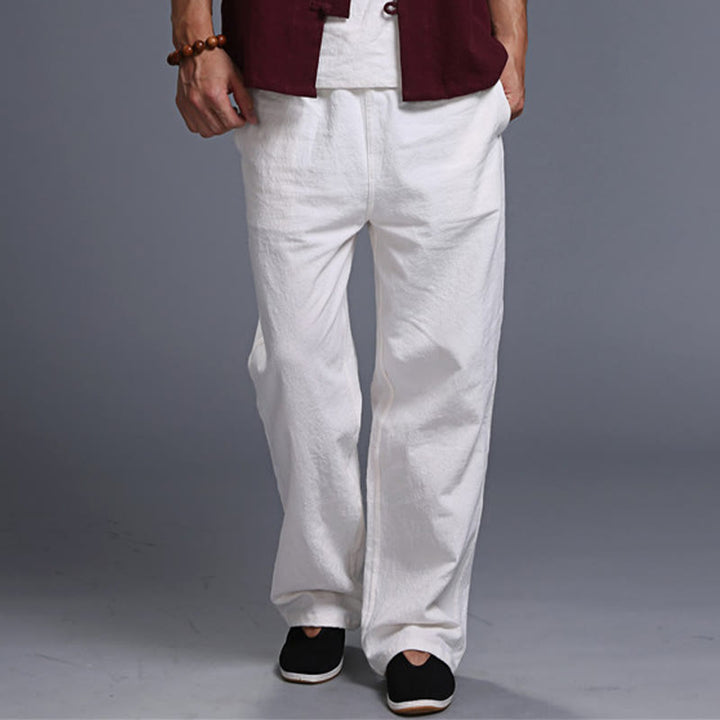 Buddha Stones Casual Plain Color Drawstring Linen Men's Pants With Pockets - image 10