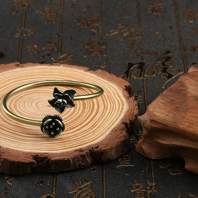Buddha Stones Peach Blossom Copper Brass Healing Bracelet Bangle - image 3