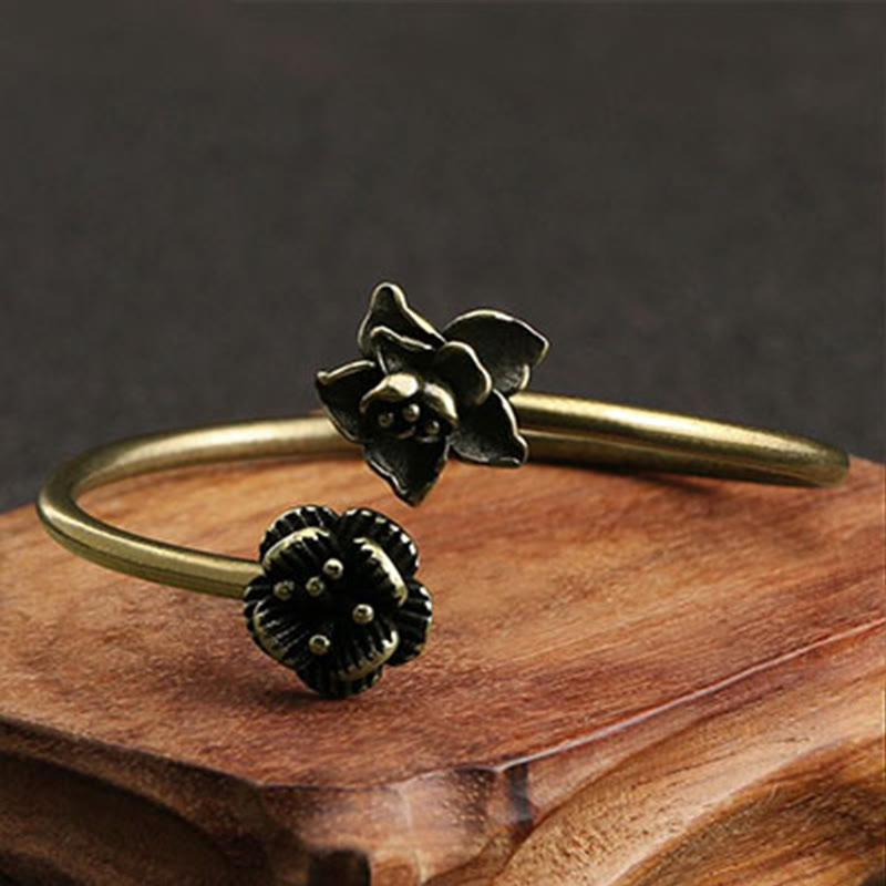 Buddha Stones Peach Blossom Copper Brass Healing Bracelet Bangle - image 2