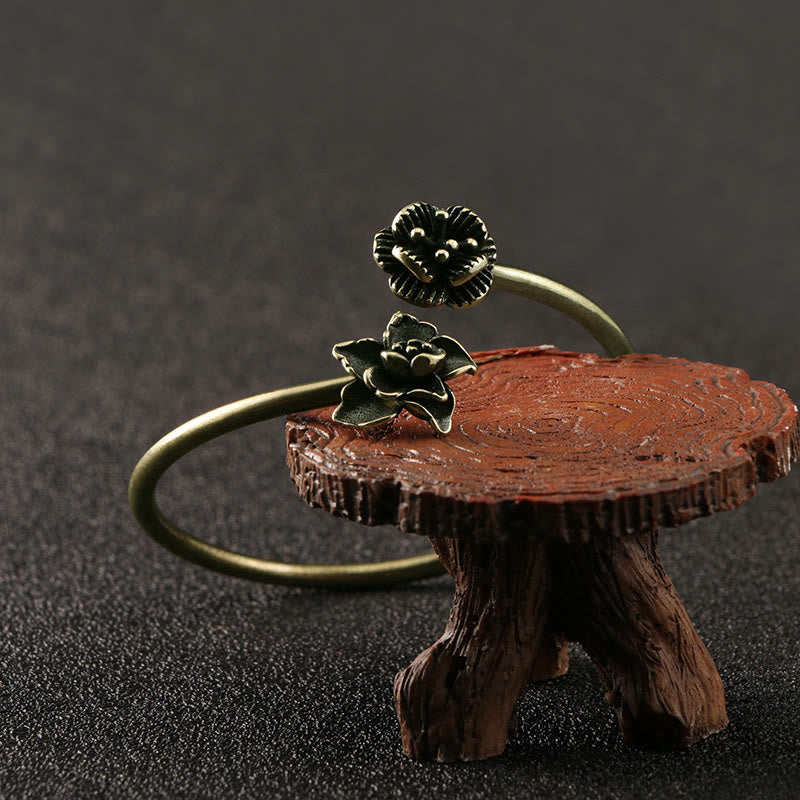 Buddha Stones Peach Blossom Copper Brass Healing Bracelet Bangle - Lotus Copper(Wrist Circumference: 14-17cm) - image 1