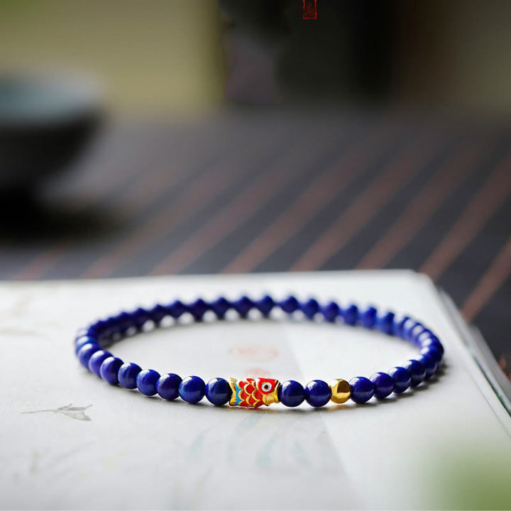 Buddha Stones Lazurite Lapis Lazuli Koi Fish Positive Bracelet - Lazurite(Wrist Circumference: 14-16cm) - image 0