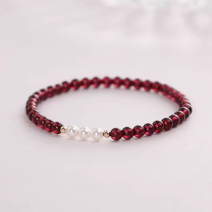 Buddha Stones Natural Small Garnet Pearl Beads Protection Bracelet