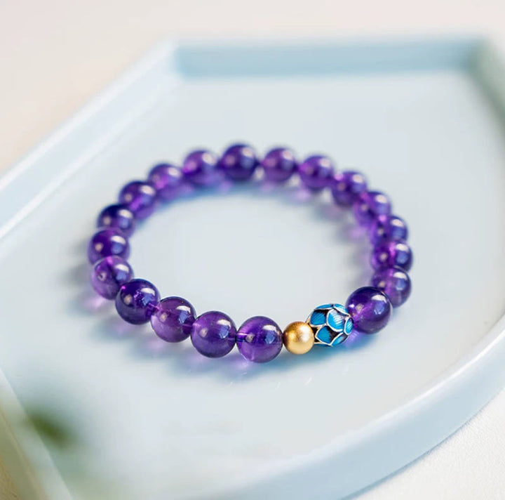 Buddha Stones Natural Amethyst Lotus Spiritual Awareness Bracelet