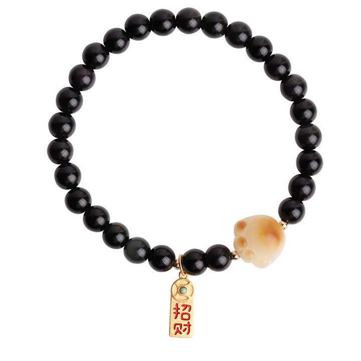 Buddha Stones Black Obsidian Cat Paw Bodhi Seed Lucky Fortune Charm Purification Bracelet - image 16