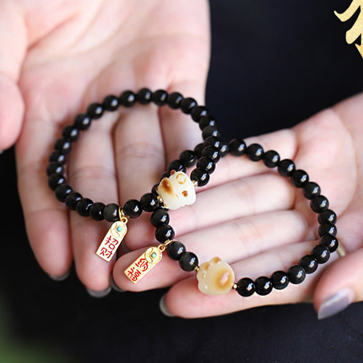 Buddha Stones Black Obsidian Cat Paw Bodhi Seed Lucky Fortune Charm Purification Bracelet - image 10