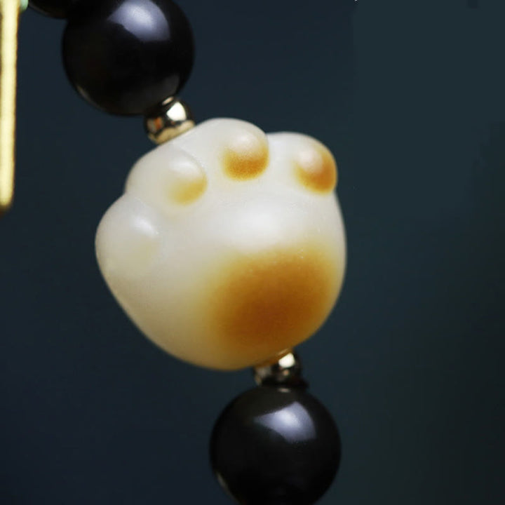 Buddha Stones Black Obsidian Cat Paw Bodhi Seed Lucky Fortune Charm Purification Bracelet - image 14