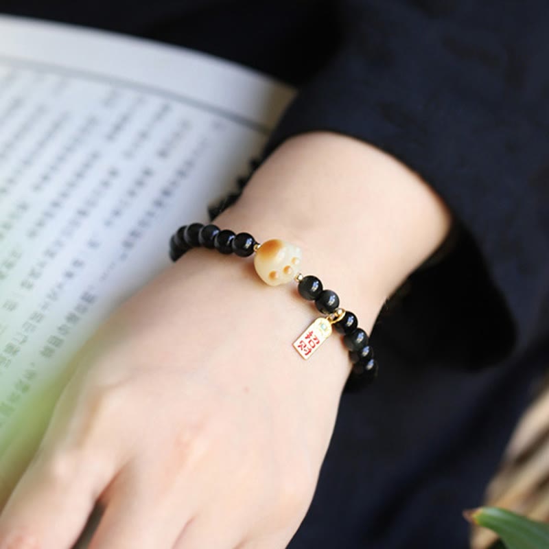 Buddha Stones Black Obsidian Cat Paw Bodhi Seed Lucky Fortune Charm Purification Bracelet - image 4