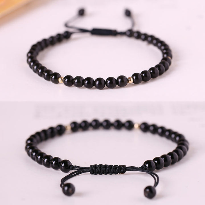 Buddha Stones Small Black Obsidian Beads Fulfillment Rope Bracelet