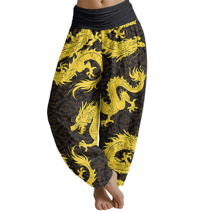 Buddha Stones Casual Dragon Pattern Women's Elastic Waist Harem Pants