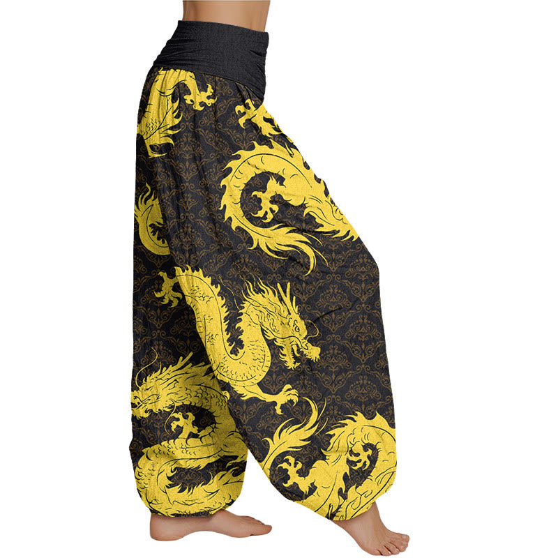 Buddha Stones Casual Dragon Pattern Women's Elastic Waist Harem Pants