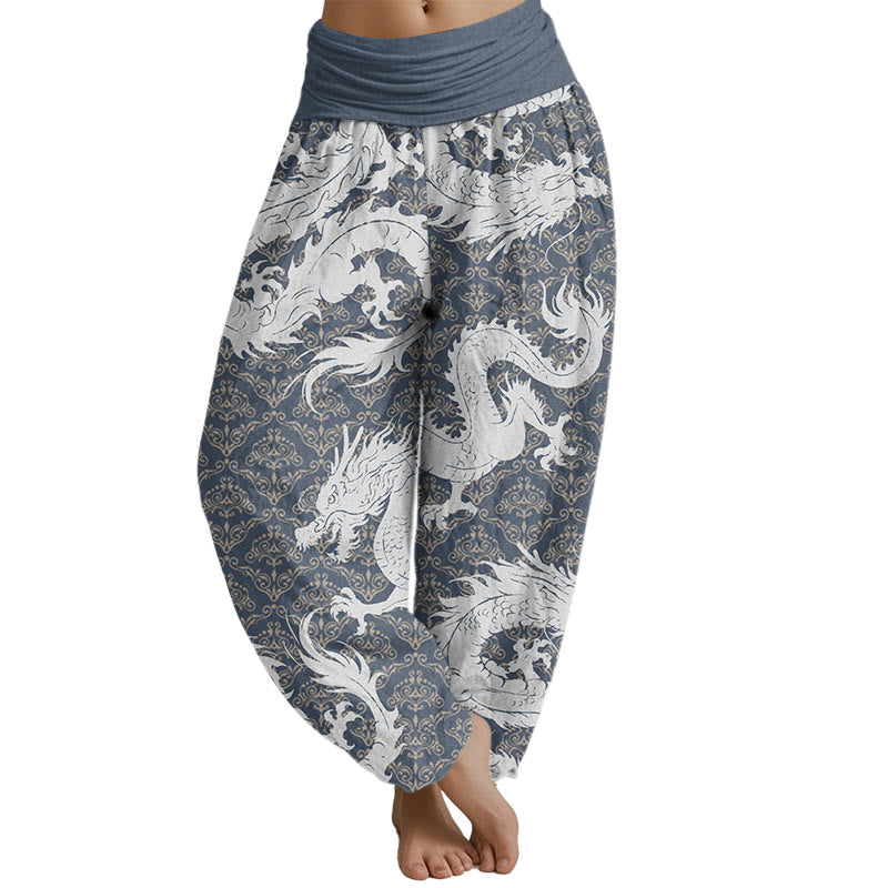 Buddha Stones Casual Dragon Pattern Women's Elastic Waist Harem Pants