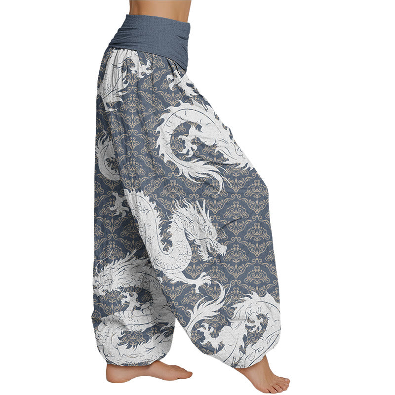 Buddha Stones Casual Dragon Pattern Women's Elastic Waist Harem Pants