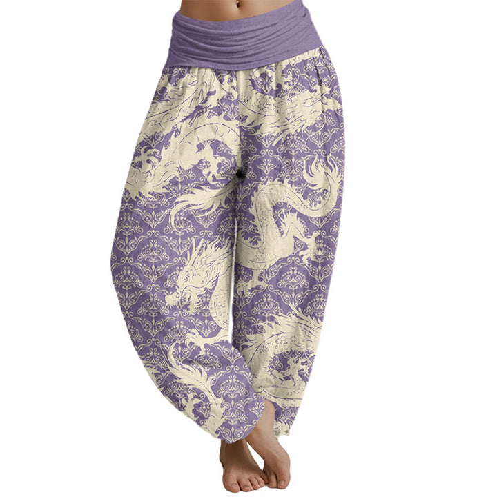 Buddha Stones Casual Dragon Pattern Women's Elastic Waist Harem Pants