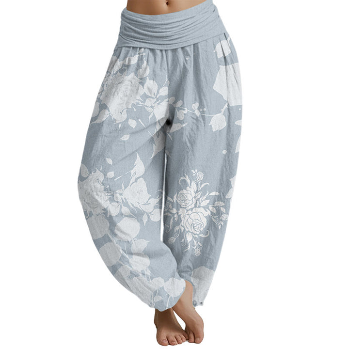 Buddha Stones Blooming Budding Flowers Pattern Women's Elastic Waist Harem Pants