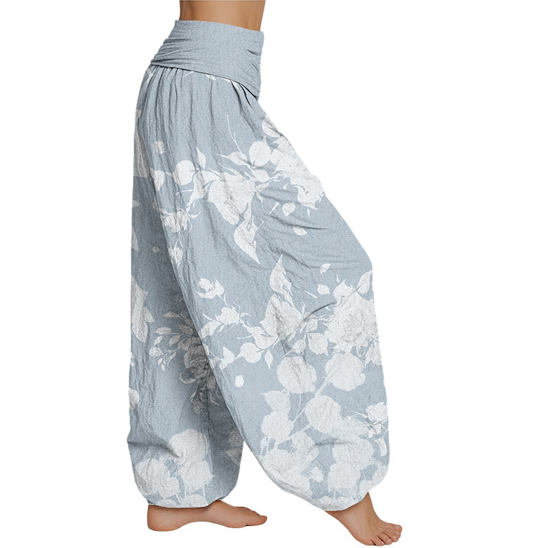 Buddha Stones Blooming Budding Flowers Pattern Women's Elastic Waist Harem Pants