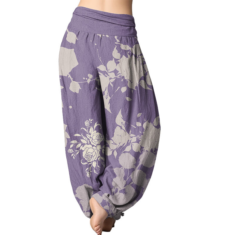 Buddha Stones Blooming Budding Flowers Pattern Women's Elastic Waist Harem Pants