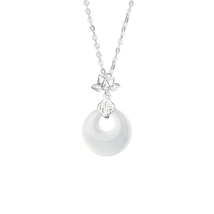 Buddha Stones Chalcedony 925 Sterling Silver Lotus Flower Fu Character Peace Buckle Positive Necklace Pendant - image 1