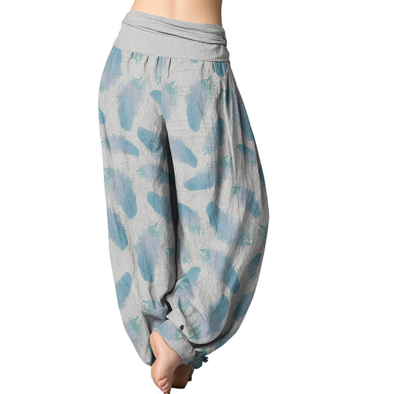 Buddha Stones  Casual Feathers Pattern Women's Elastic Waist Harem Pants