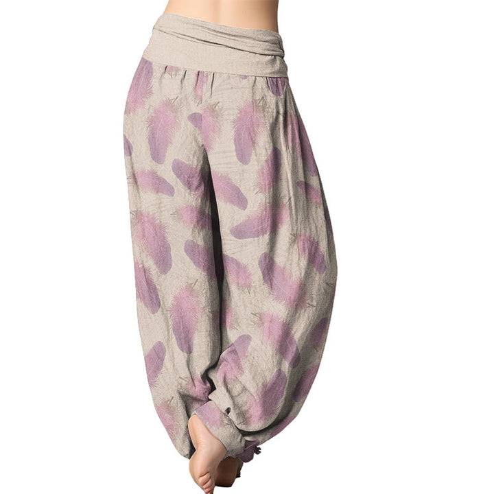 Buddha Stones  Casual Feathers Pattern Women's Elastic Waist Harem Pants