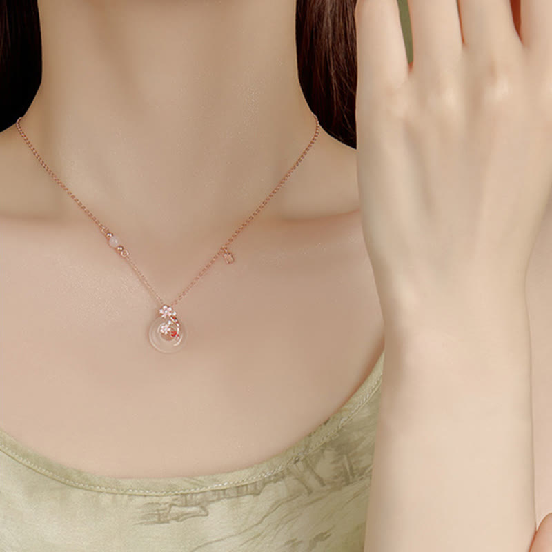 Buddha Stones Chalcedony Pink Crystal 925 Sterling Silver Flowers Koi Fish Peace Buckle Positive Necklace Pendant - image 13