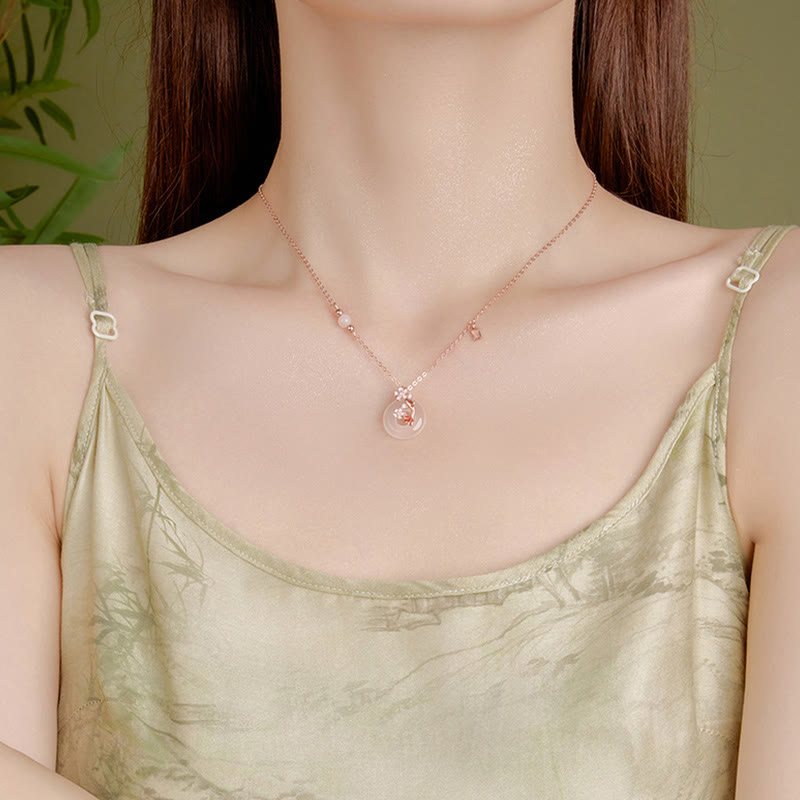 Buddha Stones Chalcedony Pink Crystal 925 Sterling Silver Flowers Koi Fish Peace Buckle Positive Necklace Pendant - image 12