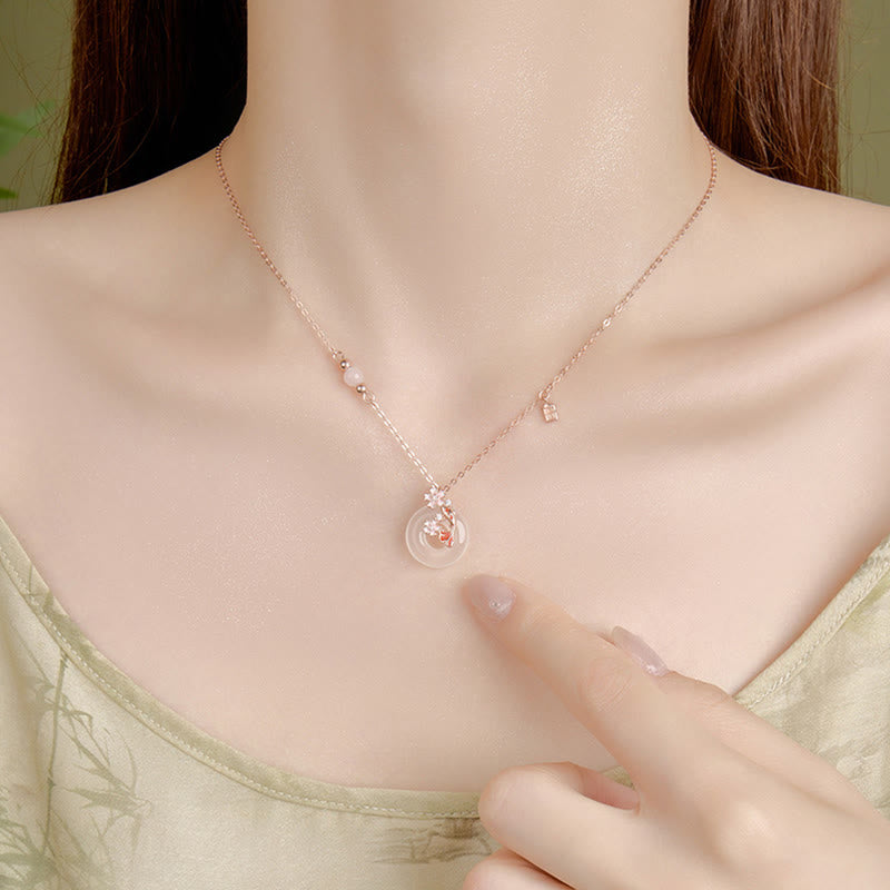 Buddha Stones Chalcedony Pink Crystal 925 Sterling Silver Flowers Koi Fish Peace Buckle Positive Necklace Pendant - image 4