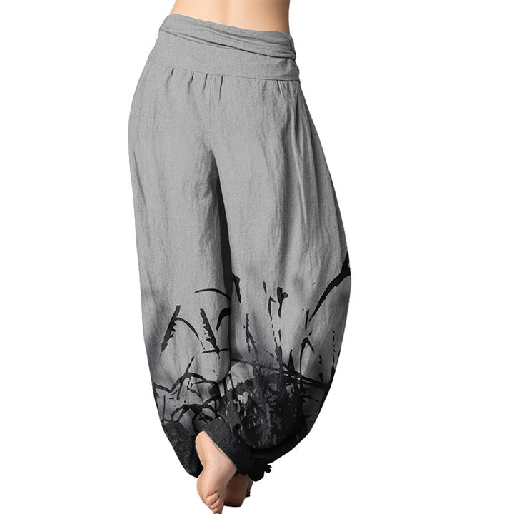 Buddha Stones Wild Grass Pattern Women's Elastic Waist Harem Pants