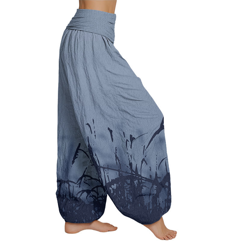 Buddha Stones Wild Grass Pattern Women's Elastic Waist Harem Pants