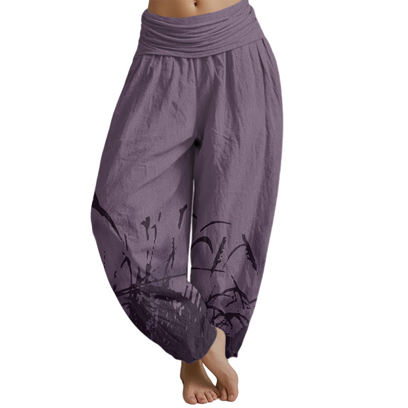 Buddha Stones Wild Grass Pattern Women's Elastic Waist Harem Pants