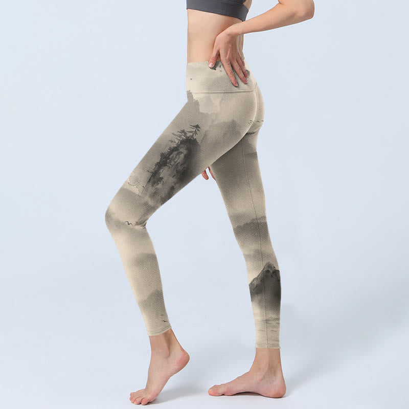 Buddha Stones Mountains Shrouded In Mist Wild Goose Gym Leggings Women's Yoga Pants - image 2